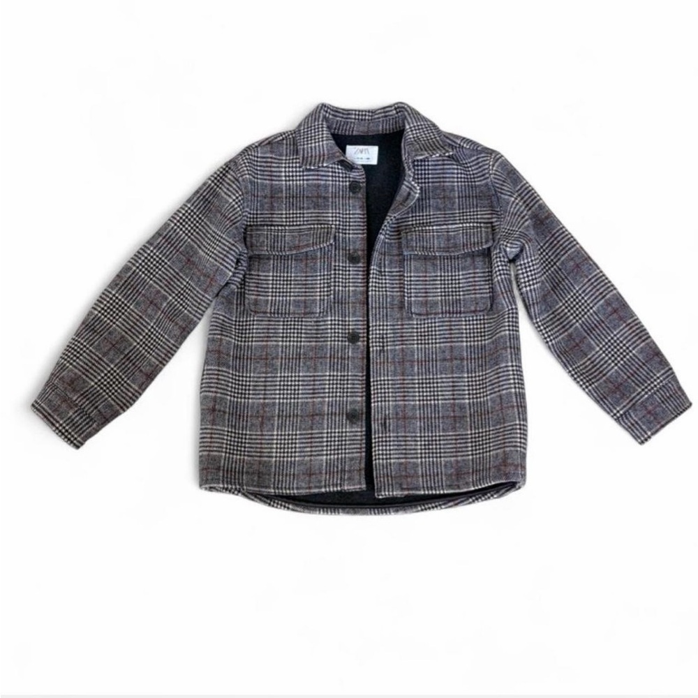 Zara Kids Plaid Wool Blend Shaket- Gray and Black